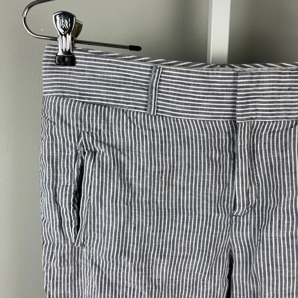 Banana Republic Trouser No. 718 Martin Fit Pants Womens Size 4 Blue White‎ Linen